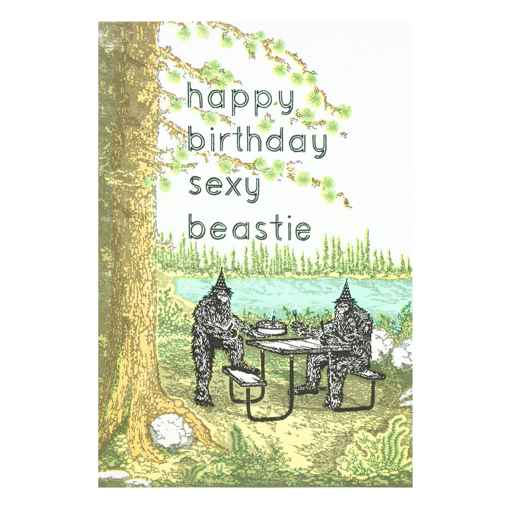 Old School Stationers Happy Birthday sexy beastie letterpress card