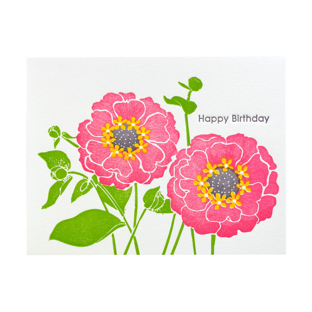 Ilee Papergoods Zinnias Happy Birthday Letterpress Card