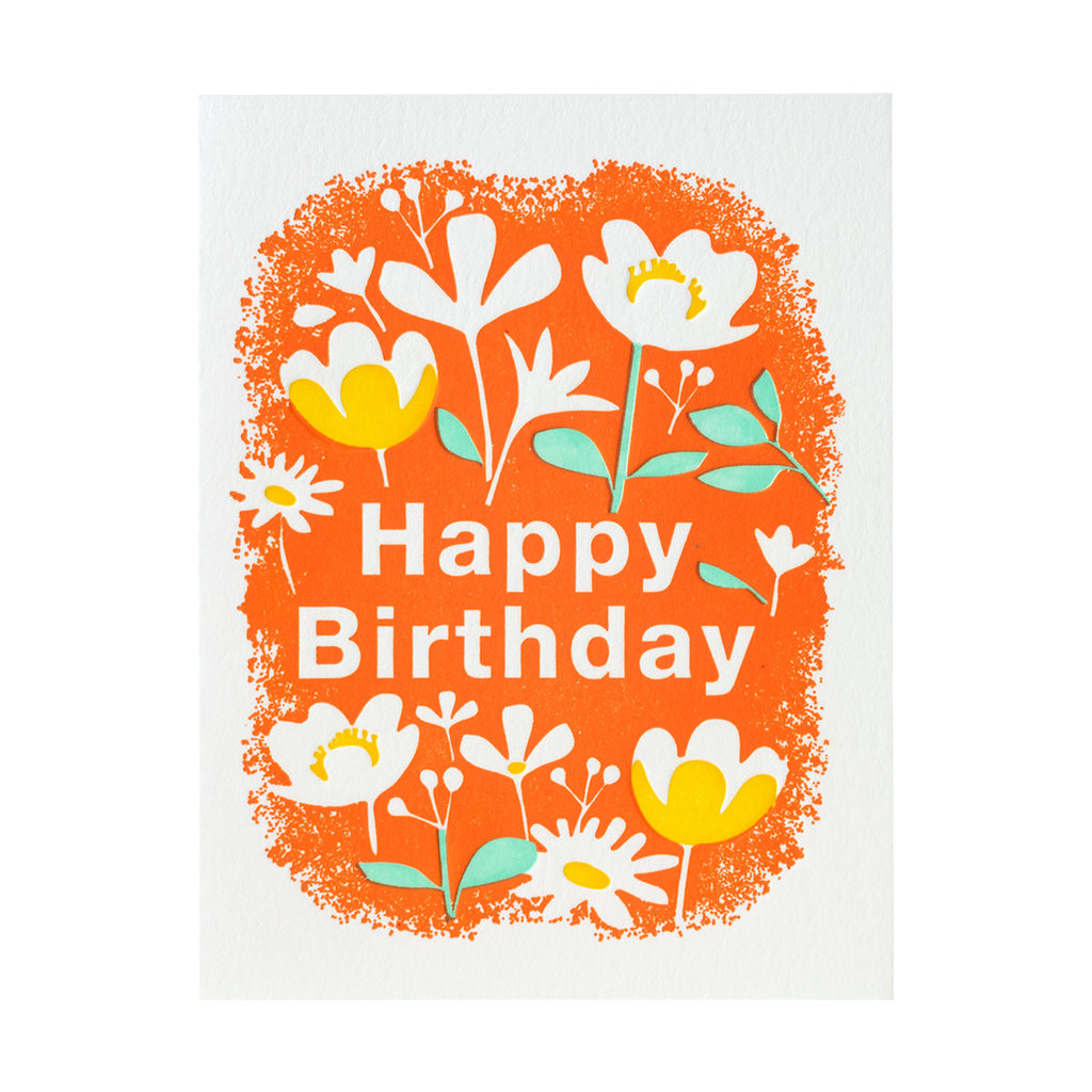 Ilee Papergoods Flowers with Orange Birthday Letterpress Card