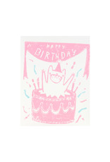 Ghost Academy Jumping Out Of A Cake Woodblock Print Card