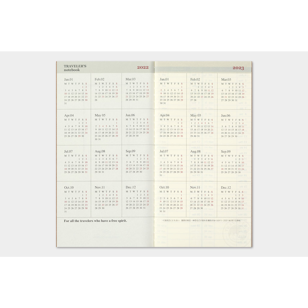 Traveler's Company Traveler's Notebook 2022 Refill Weekly Vertical