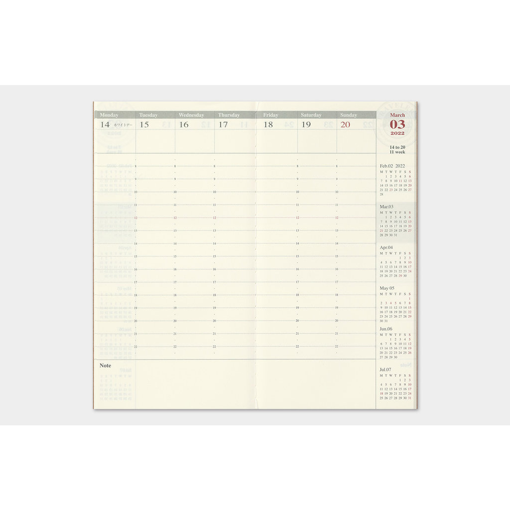 Traveler's Company Traveler's Notebook 2022 Refill Weekly Vertical