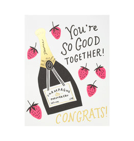 Hello! Lucky Strawberries and Champagne Love Letterpress Card