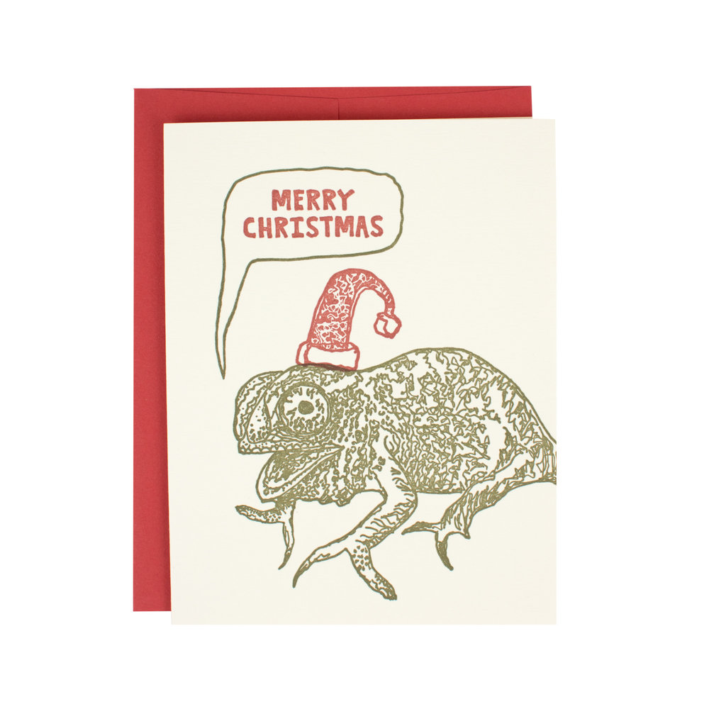 Hat + Wig + Glove Merry Christmas Chameleon Supreme Letterpress Card