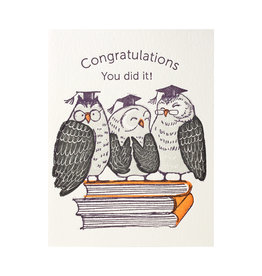 Ilee Papergoods Owls Congrats You Did It Letterpress Card