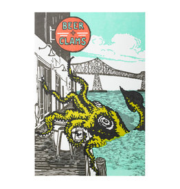 Old School Stationers Giant Squid Attack Waterfront Pub Letterpress Card