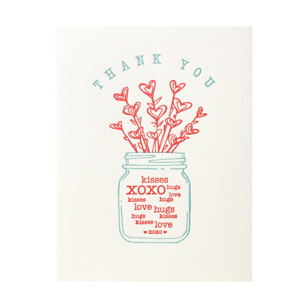 Lucky Bee Press Thank You Jar of Hearts Letterpress Card