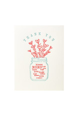 Lucky Bee Press Thank You Jar of Hearts Letterpress Card