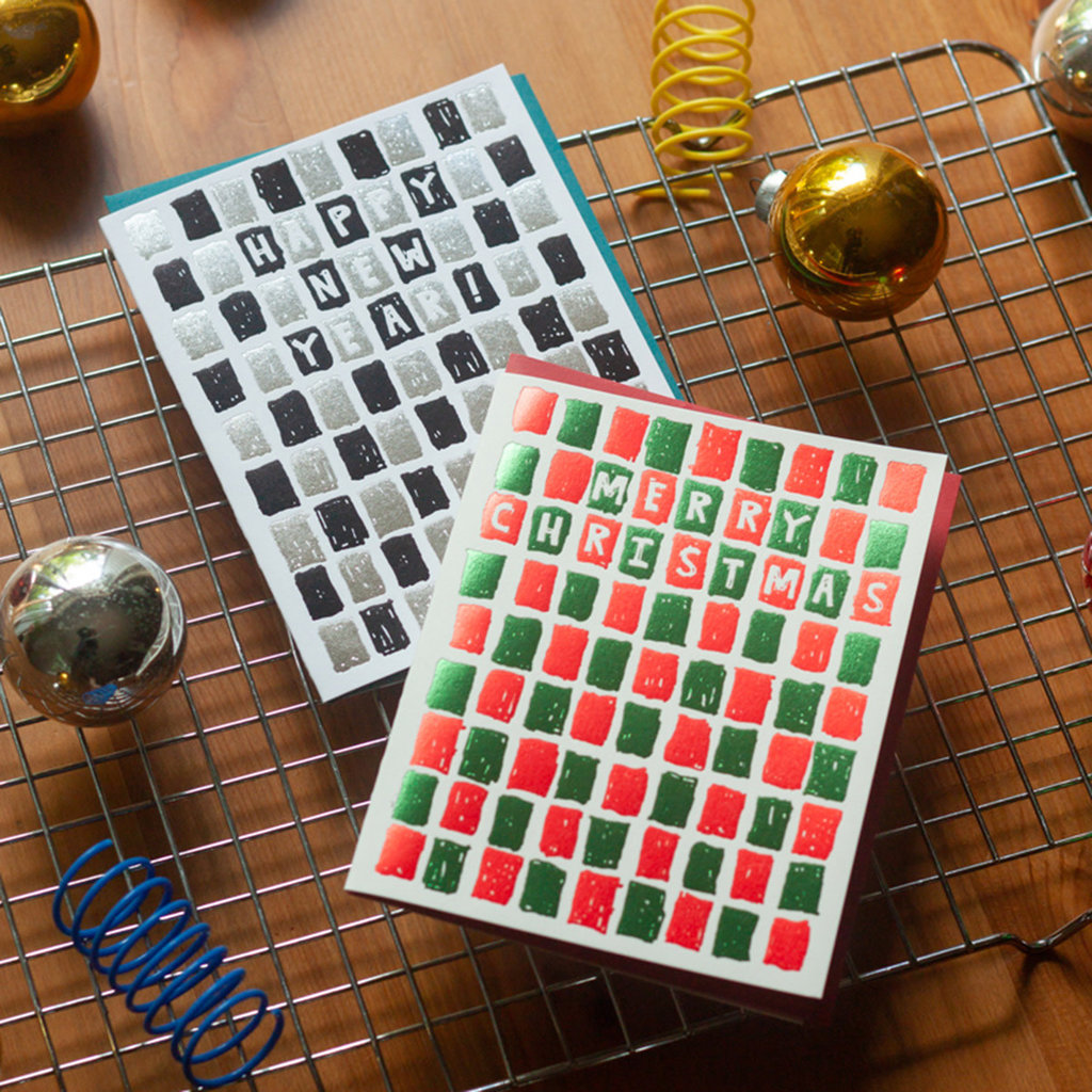 Hat + Wig + Glove Tiles Merry Christmas Letterpress Card