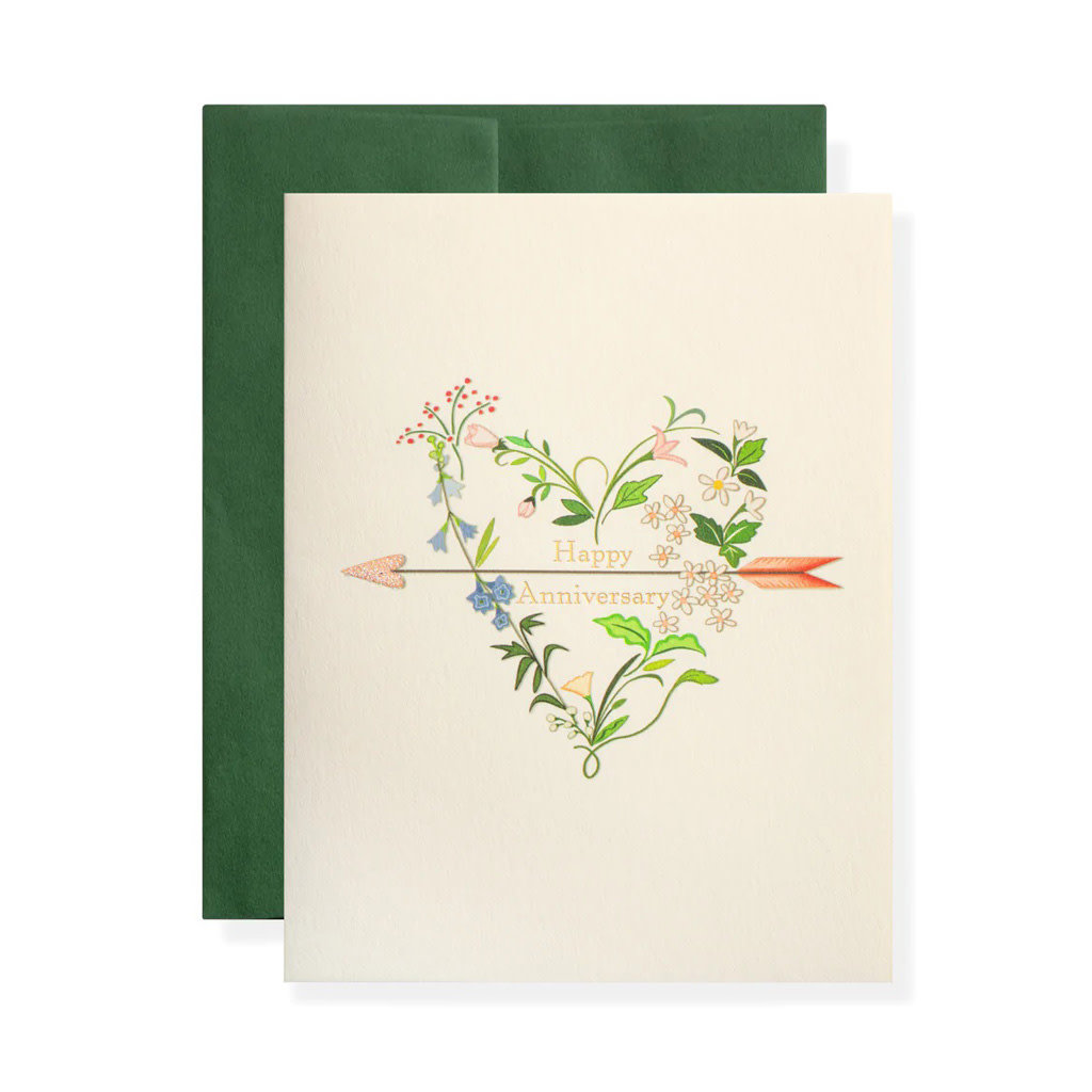 Karen Adams Designs Floral Anniversary Heart Letterpress Card