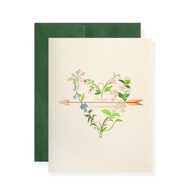 Karen Adams Designs Floral Anniversary Heart Letterpress Card