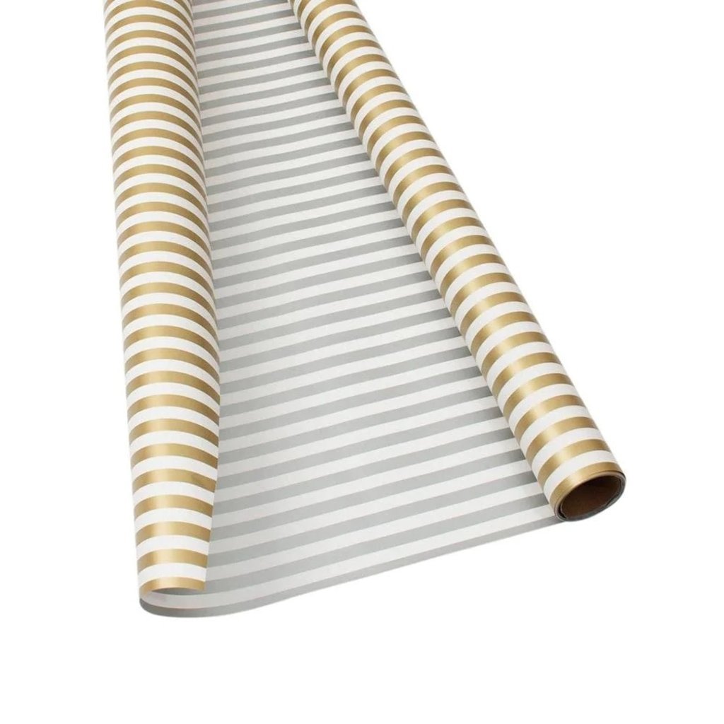 Caspari Gold & Silver Club Stripe Reversible Wrap Roll