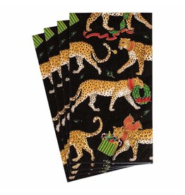Caspari Christmas Leopards Black Guest Towel
