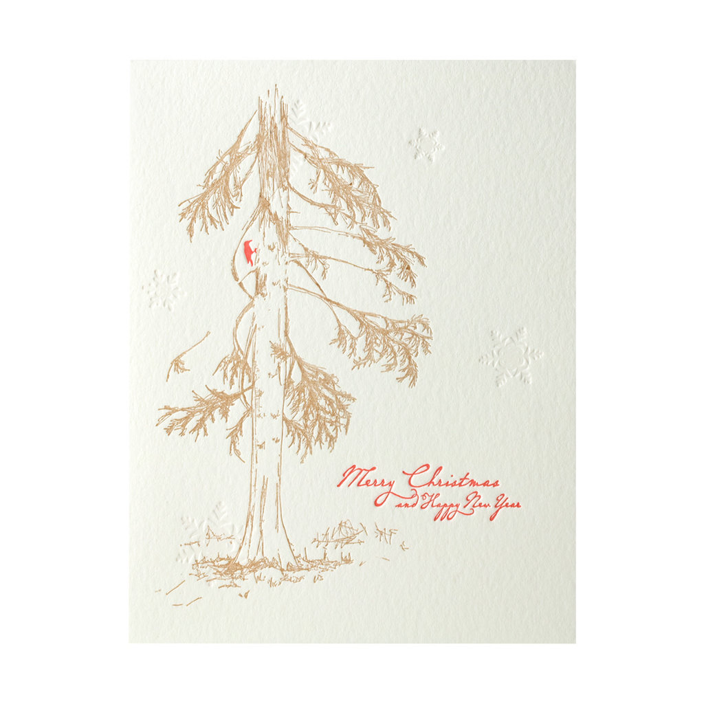 Lark Press Merry Christmas Cedar Tree Letterpress Cards Box of 6