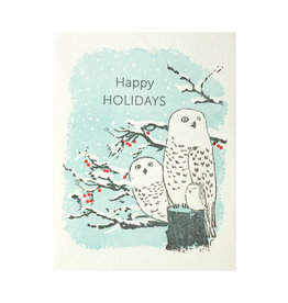Ilee Papergoods Snowy Owls Happy Holidays Letterpress Cards Box of 6