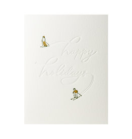 Green Bird Press Happy Holiday Skiers Letterpress Card