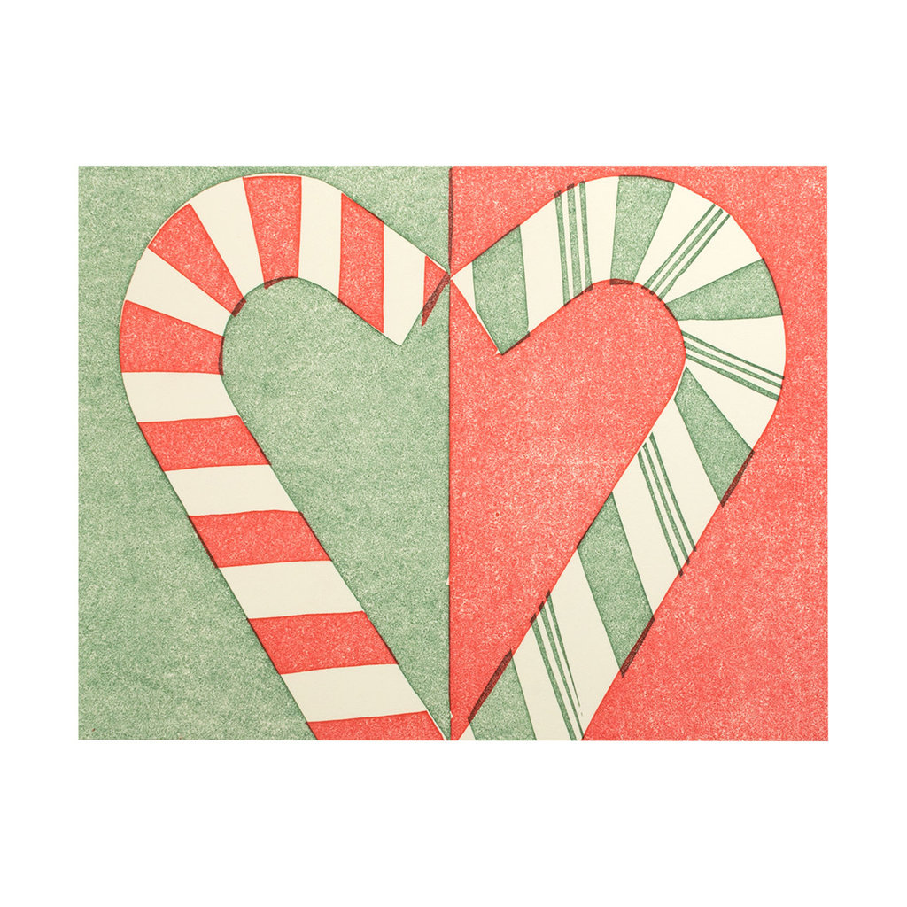 PushMePullYou Press Red Green Candy Canes Letterpress Card