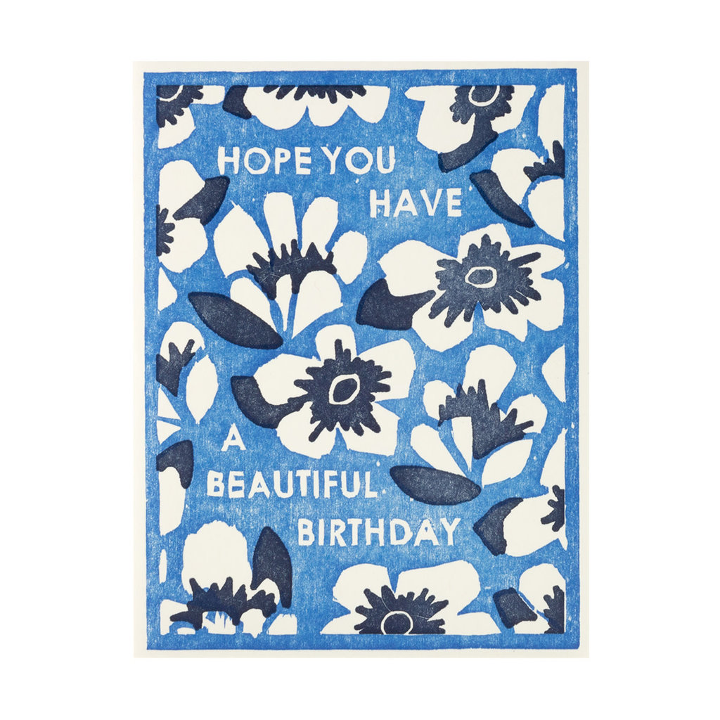 Heartell Press Blue Floral Birthday Letterpress Card