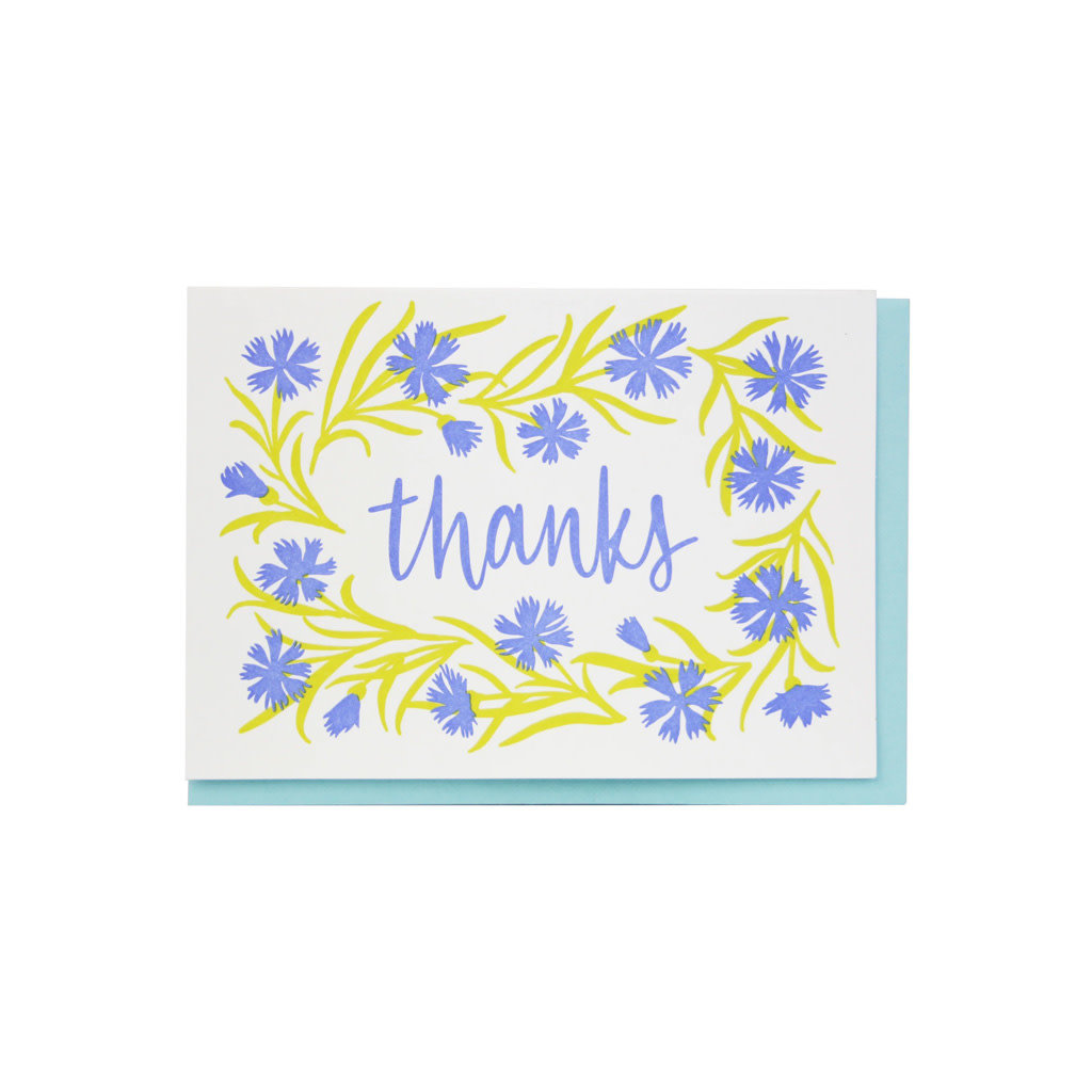 Smudge Ink Cornflower Thank You Letterpress Note Cards