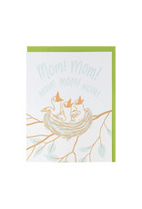 Smudge Ink Baby Birds Mom Letterpress Card