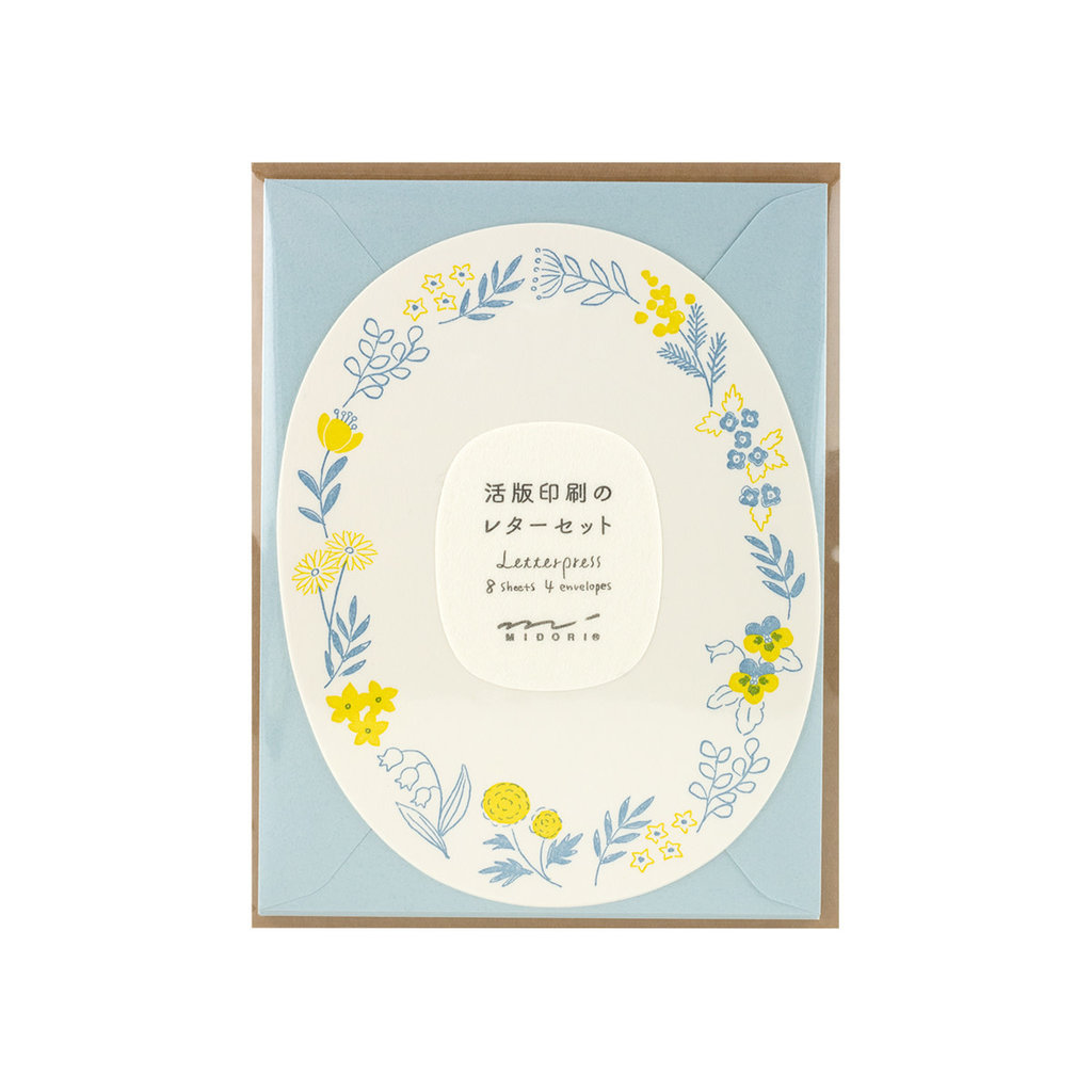 Midori Letter Set 490 Letterpress Die-Cut Wreath Blue