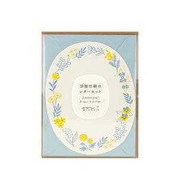 Midori Letter Set 490 Letterpress Die-Cut Wreath Blue