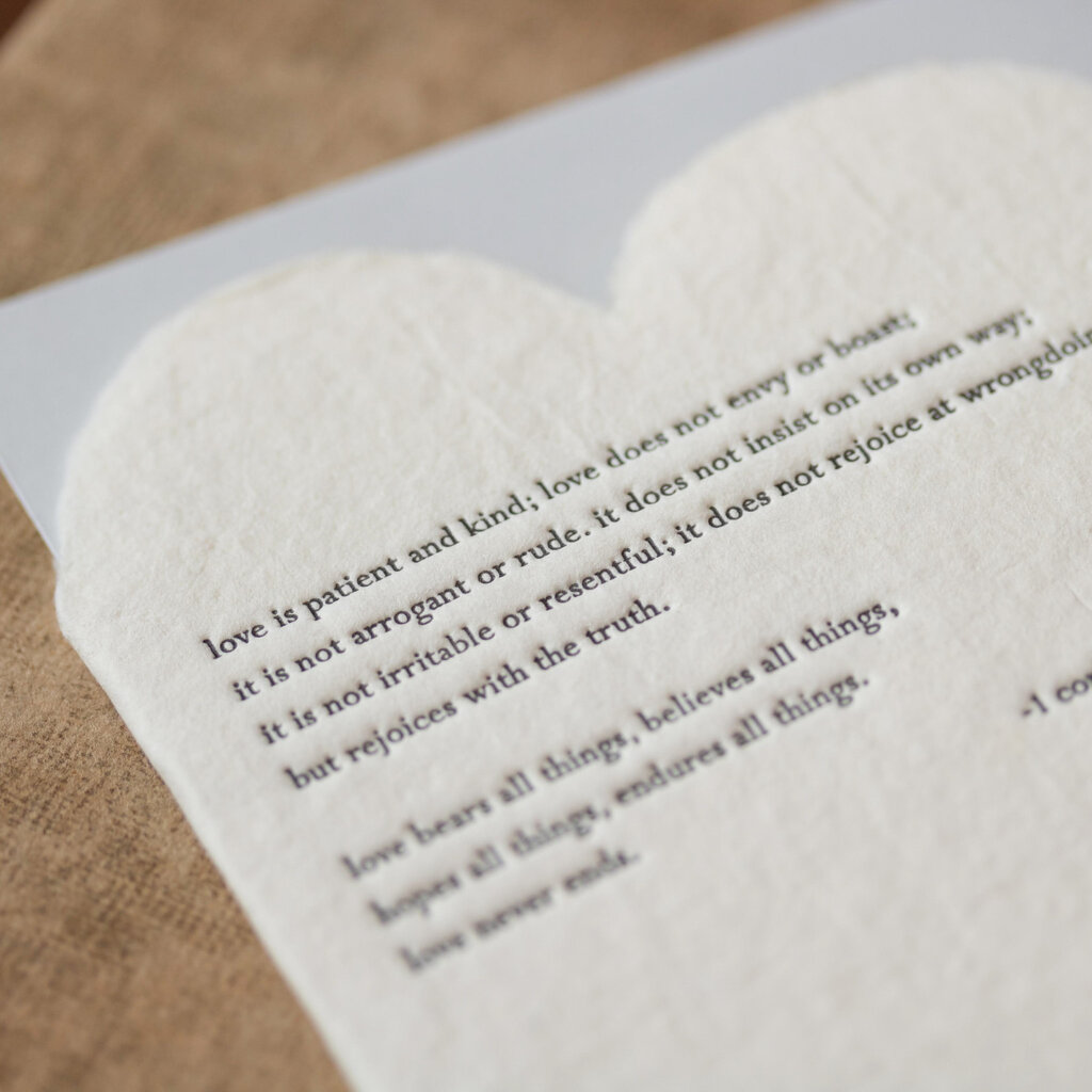 Oblation Papers & Press Corinthians Quote Letterpress Deckled Heart Card