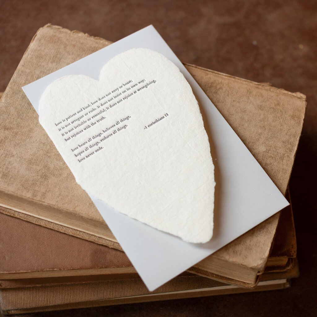 Oblation Papers & Press Corinthians Quote Letterpress Deckled Heart Card