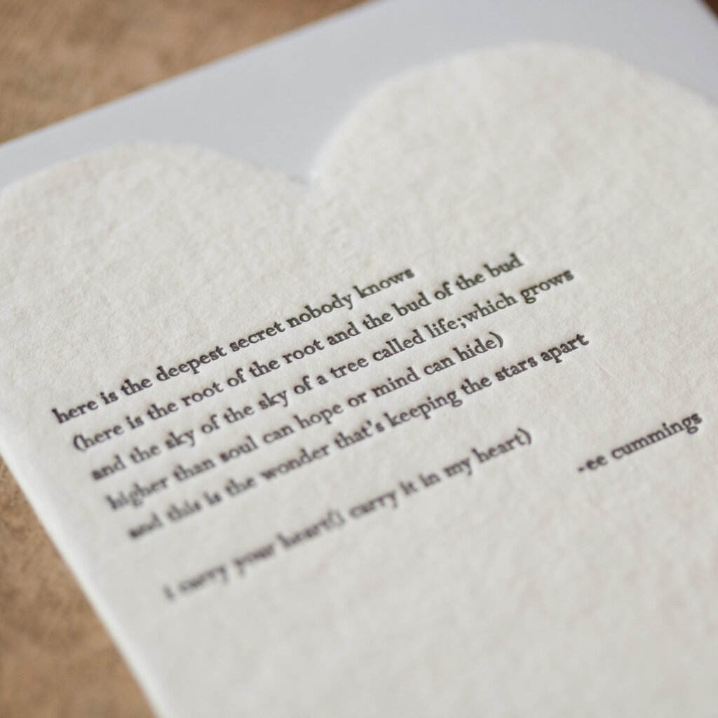 Oblation Papers & Press Cummings Quote Letterpress Deckled Heart Card