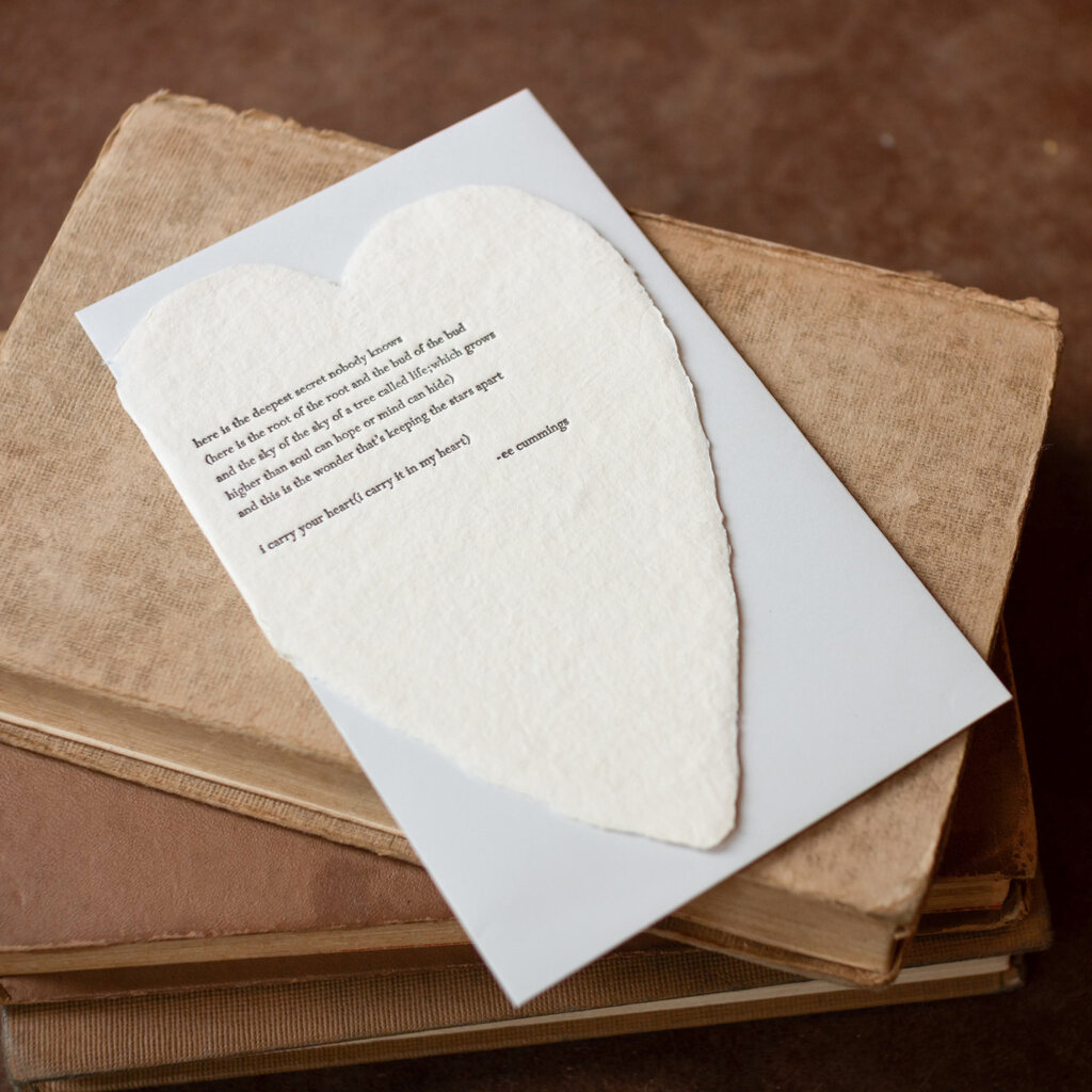 Oblation Papers & Press Cummings Quote Letterpress Deckled Heart Card