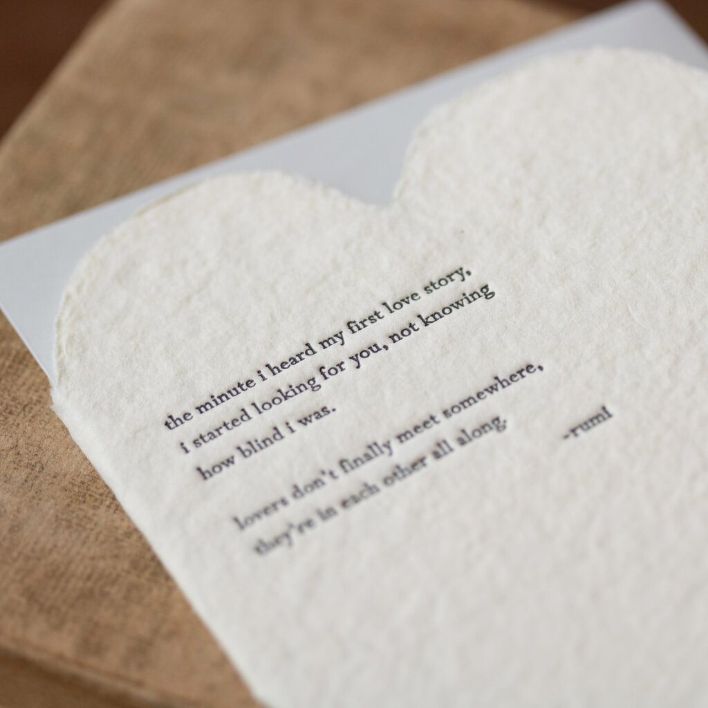 Oblation Papers & Press Rumi Quote Letterpress Deckled Heart Card