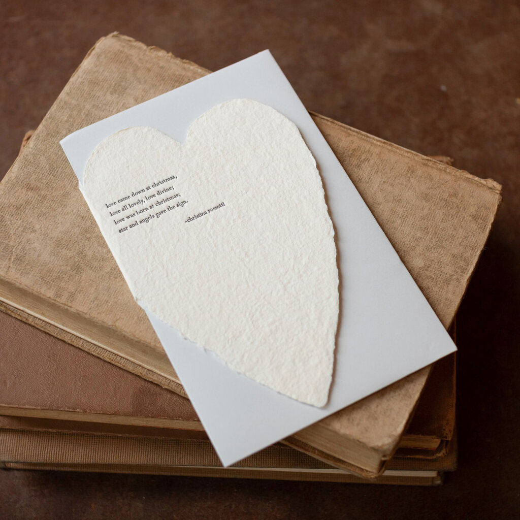 Oblation Papers & Press Rossetti Christmas Quote Letterpress Deckled Heart Card