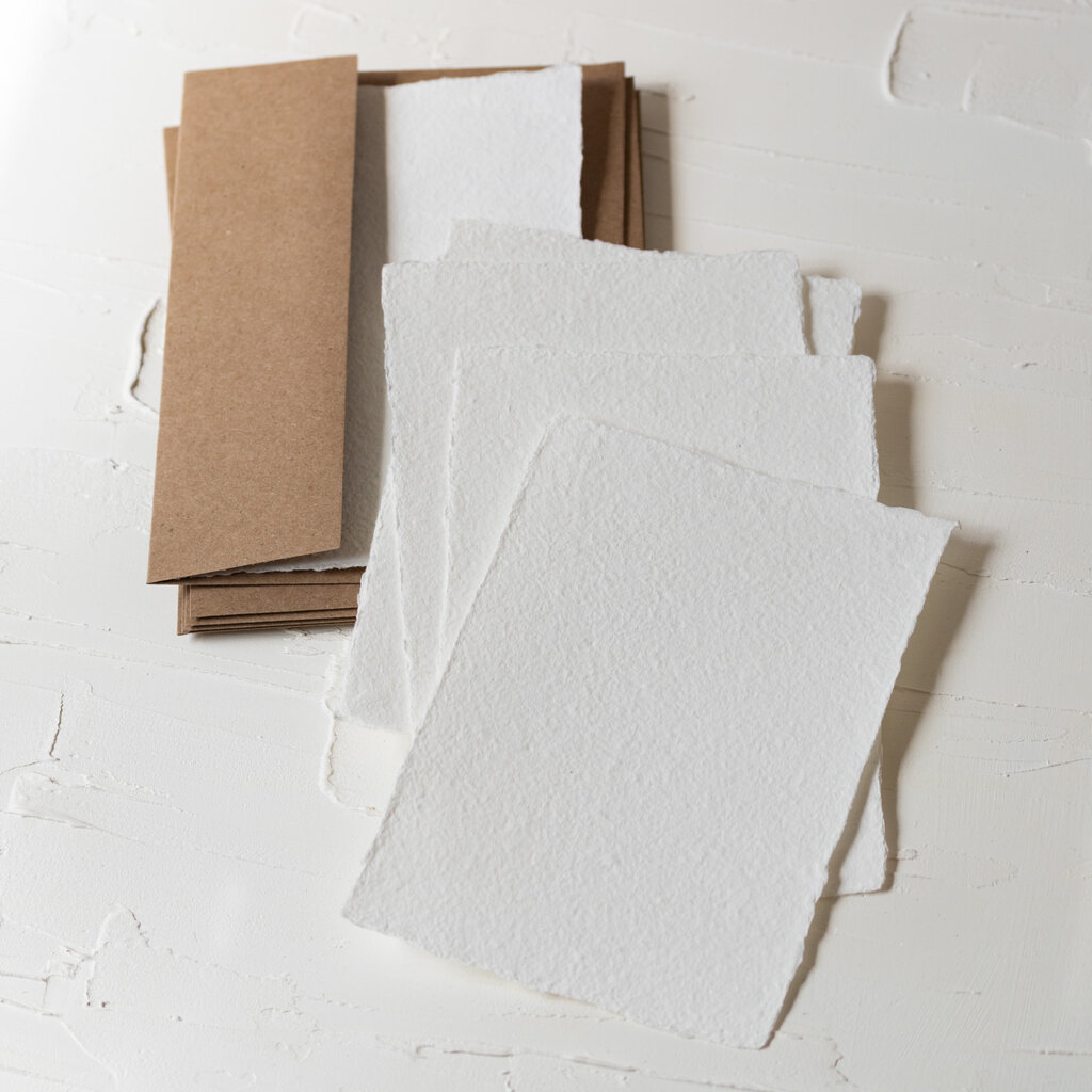 5 White Cotton Rag Paper Handmade Paper Deckled Edge Paper Wedding