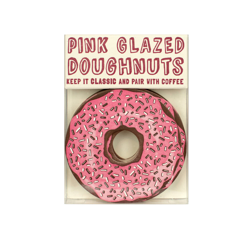 Hat + Wig + Glove Pink Glazed Sprinkle Doughnut Letterpress Coasters