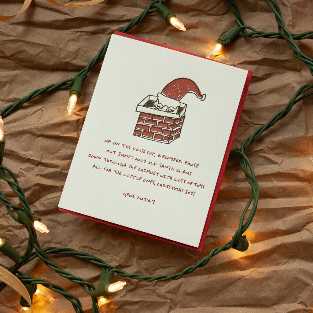 Hat + Wig + Glove Down the Chimney Christmas Letterpress Card