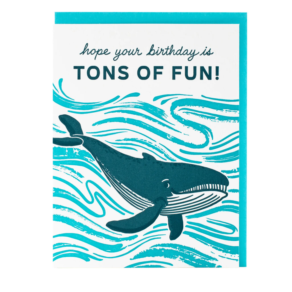 Smudge Ink Blue Whale Birthday Letterpress Card