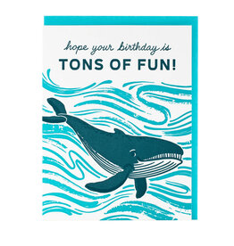 Smudge Ink Blue Whale Birthday Letterpress Card