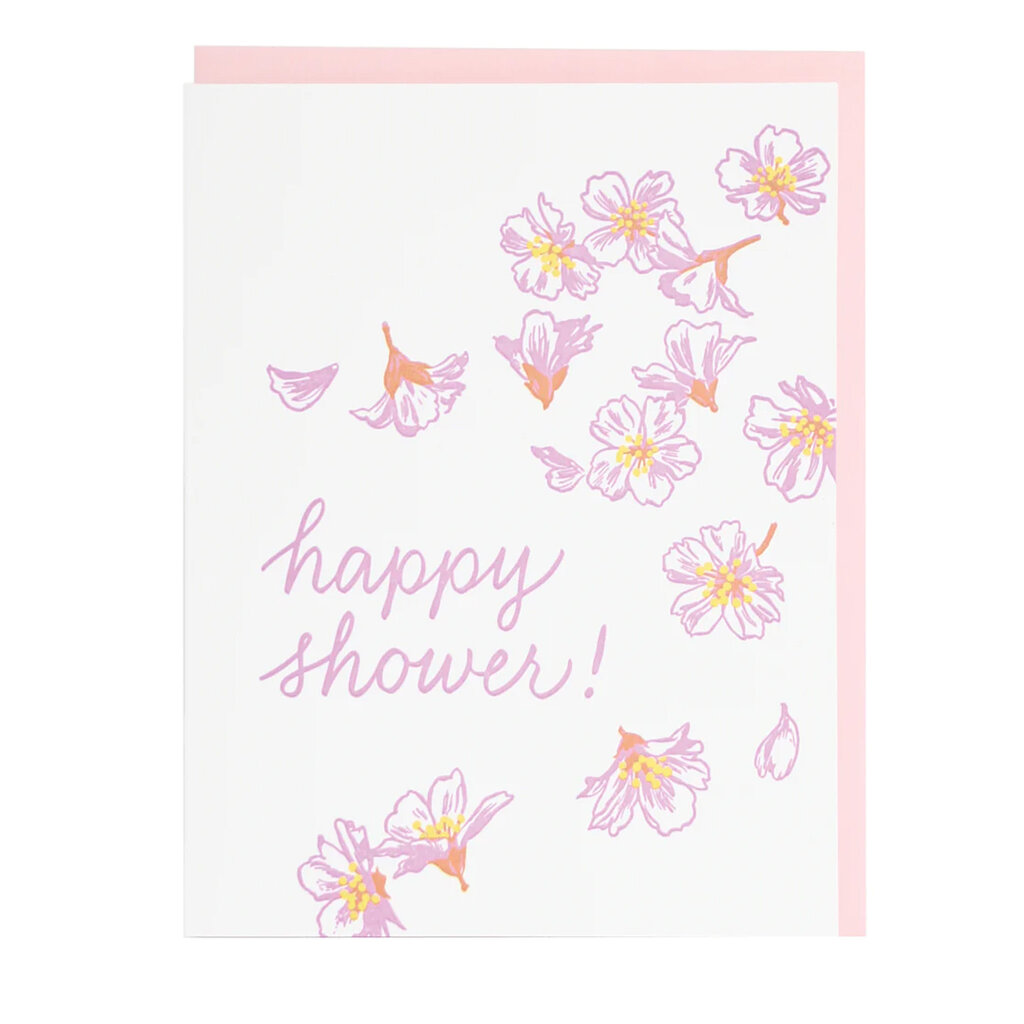 Smudge Ink Blossoms Shower Letterpress Card