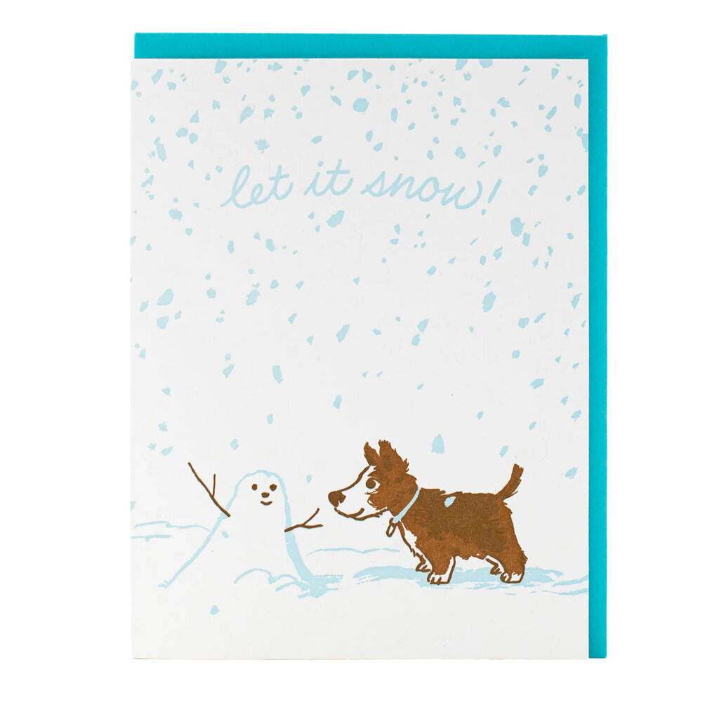 Smudge Ink Snow Day Puppy Letterpress Card