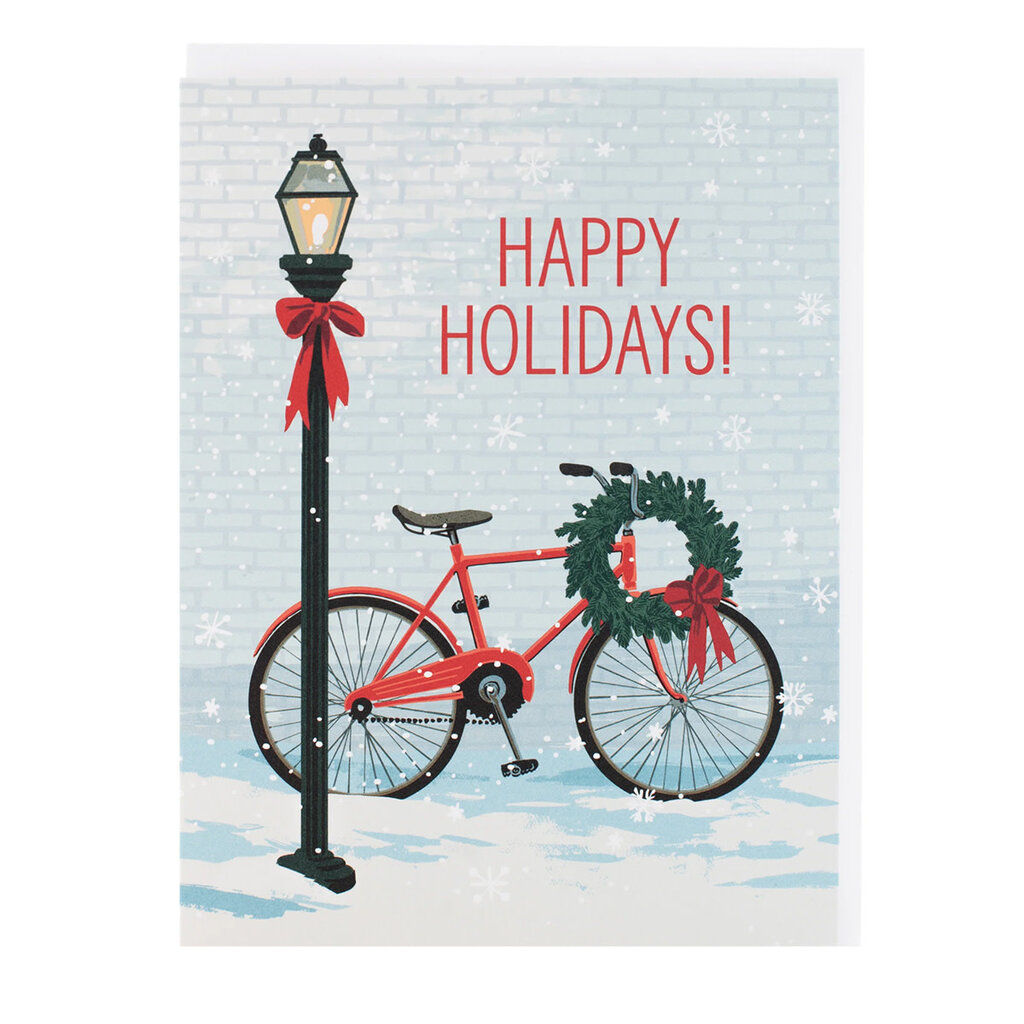 Smudge Ink Red Bike With Wreath Card