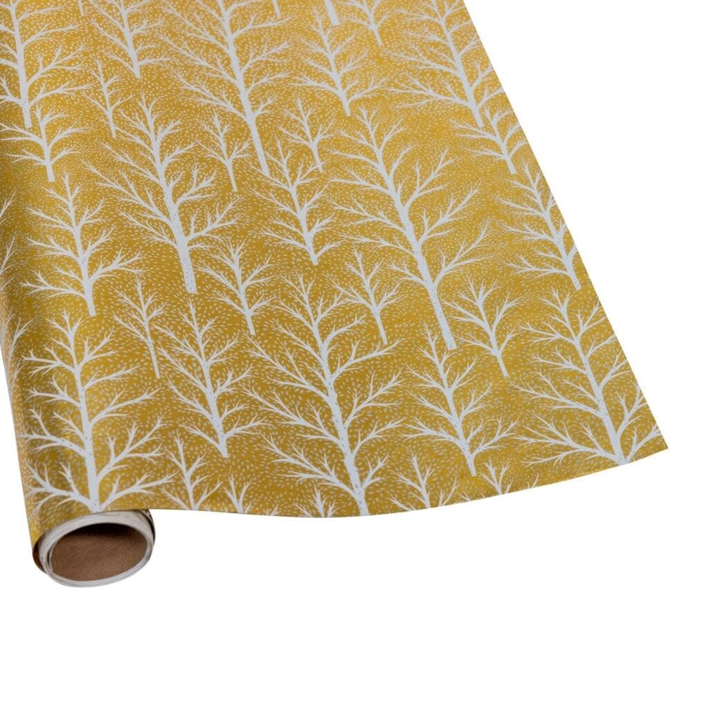 Caspari Winter Trees Gold/White Foil Emboss 6ft Continuous Wrap Roll