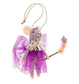 Fairy Mice Felt Ornament -  Purple 3 Flowers