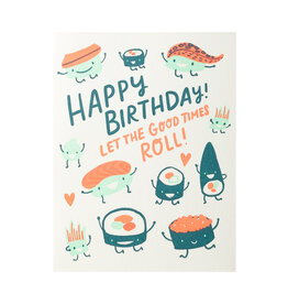 Hello! Lucky Sushi Roll Birthday Letterpress Card