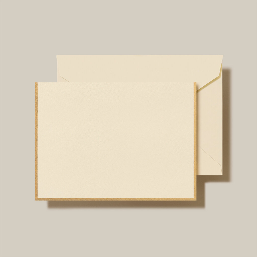 Ecru/Gold Border Folded Note and Envelope Set