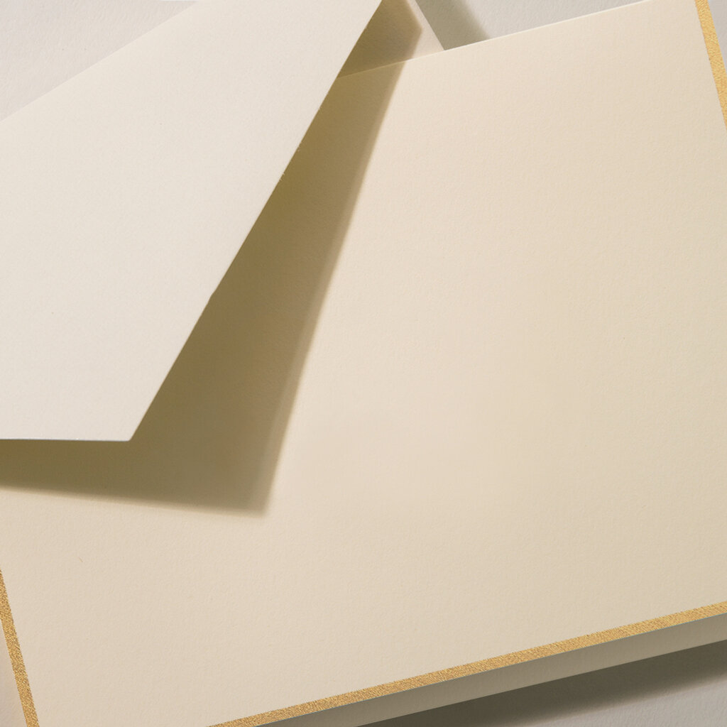 Ecru/Gold Border Folded Note and Envelope Set