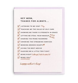 Dahlia Press Mom List Letterpress Card