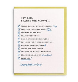 Dahlia Press Dad List Letterpress Card