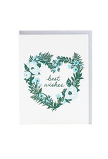 Smudge Ink Floral Heart Wreath Wedding Letterpress Card