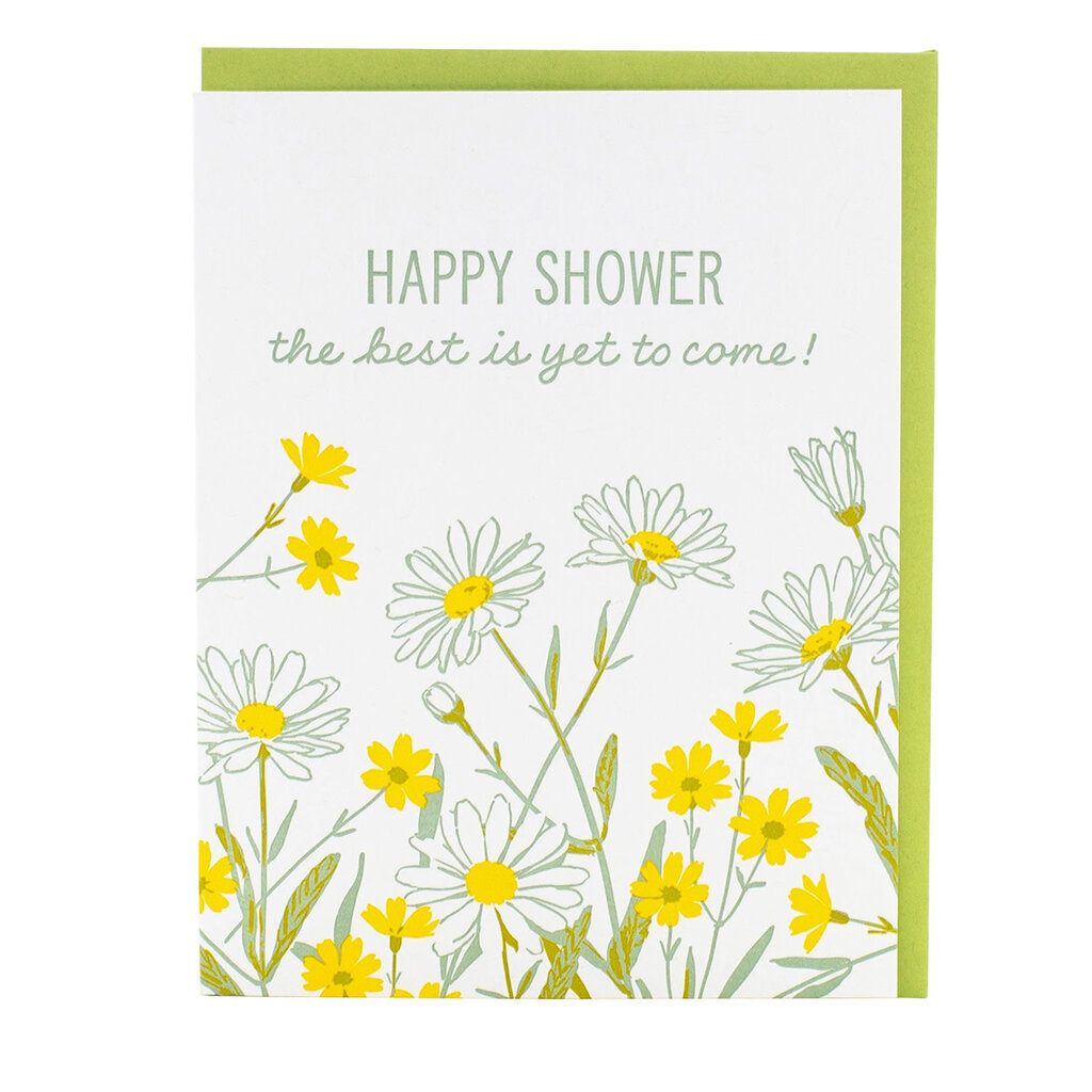 Smudge Ink Wild Daisies Shower Letterpress Card