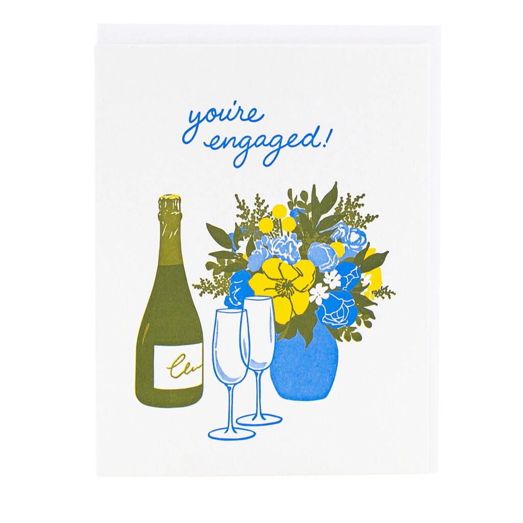 Smudge Ink Champagne Toast Engagement Letterpress Card